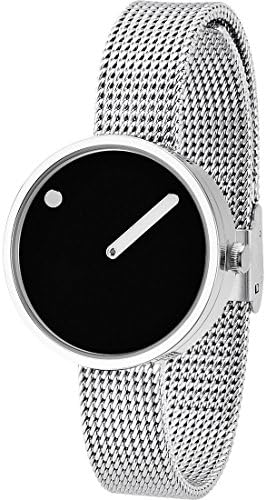 PICTOUnisex Quartz Watch, 30mm Stainless Steel case with Steel mesh Bracelet and Black dial