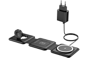 ER-ESTAVEL Stacja ładująca Mag-Safe do bezprzewodowej ładowarki iPhone'a - składana ładowarka 3 w 1 kompatybilna z iPhonem 14 13 12 11 Pro Max Plus, podróżna stacja ładująca do Apple Watch i słuchawek Air Pods