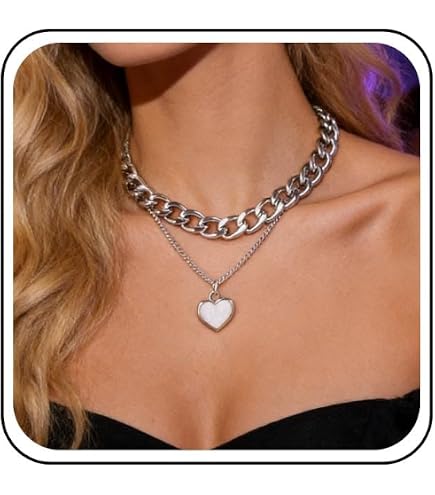 Inilbran Punk Layered Curb Link Chain Collana Argento Incastro Cerchio Collane Cerchio Eternity Girocollo Collana Vintage Graffetta Collana Girocollo Gioielli Per Donne E Ragazze