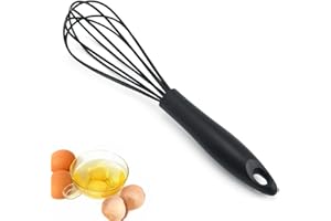FKWKUW Fouet De Cuisine en Silicone Résistant À La Chaleur pour Ustensiles De Cuisine Antiadhésifs, pour Mélanger, Fouetter, Battre, Mousser Et Remuer, Peut Être Suspendu, Gain De Place, Noir
