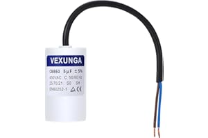 VEXUNGA CBB60 AC Condensateur 5uF 450V Condensateurs de Démarrage Moteur Volet Roulant 5MFD 450VAC SH 35x68MM 50/60Hz Avec Fil pour Pompe Piscine