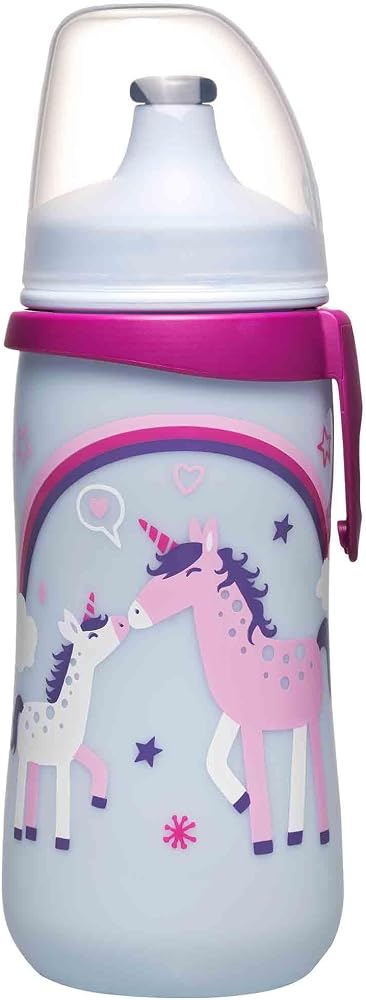 Nip Kids Cup 330 Ml Kız, Çok Renkli | Su şişesi 18 aylıktan itibaren bele oturan şekil, diş dostu ve kırılmaz, yolda sabitleme klipsi, tek boynuzlu at desenli