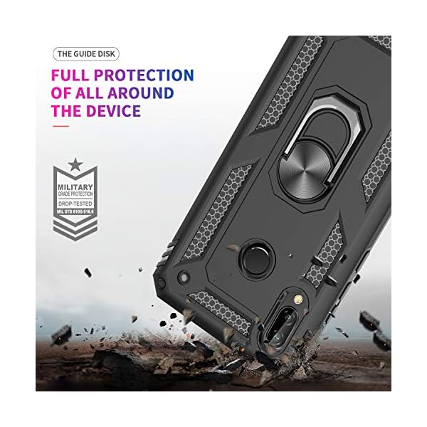 LeYi Funda XiaoMi Redmi Note 7 Armor Carcasa con 360 Anillo iman Soporte, Negro - Imagen 4