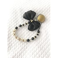 Chaîne de sucette tétine pour le noir et l'or | attache-sucette élégante | avec le nom personnalisable
