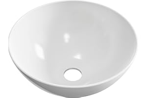 BAIKAL - Lavabo Cerámico sobre Encimera. Lavabo Curvo en acabado Blanco Brillo. Medidas 29,5 x 29,5 x 13 cm. Sin orificio para grifo. Envío con Embalaje Reforzado