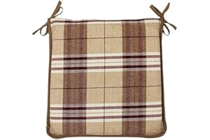 CnA Stores Set of 4 Tartan Check Reversible Kitchen Dining Garden Chair Cushion Seat Pads With Ties Zipped Removable Covers (Beige/Red)