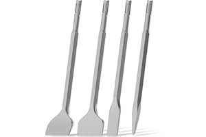 ROELLY Juego de Cincel SDS Plus, Juego de 4 Unidades, 250 mm, Juego de Cinceles (Incluye 1x Cincel Plano, 1x Cincel para Azulejos, 1x Cincel Biselado para Azulejos, 1x Cincel Puntiagudo),para Hormigón