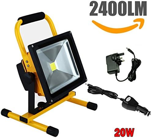 QITAO® 2400LM 20W LED Work Light (150W Equivalent), Waterproof LED Flood Lights, 16ft/5M Cord with Plug, Stand Industrial Working Light for Workshop, Construction Site, 6000K Daylight White