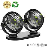 Ventilateur USB STLOVE Mini Fan Double Tête Rotation 360 ° Rotation Horizontale 180 ° 3 Vitesses Ventilateur Portable Convient pour Voiture/Tableau/Bureau/Camping/La Pêche ect