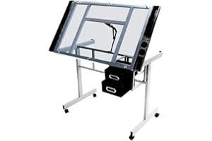 costoffs Rolling Drawing Table Draft Art Table with Tiltable Tabletop, Adjustable Artist Drawing Table with Slide Rolling Wheels and 2 Drawers, Drafting Craft Desk with Liftable Desktop and Storage