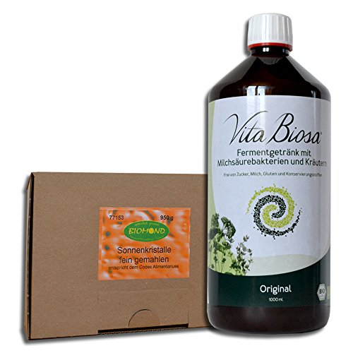Preisvergleich Produktbild VITA BIOSA Probiotic Kräuter 1000 ml Original + Sonnenkristalle, Kristallsalz, Halit Fein 950 g GRATIS / Vorteilspack / Fermentgetränk / Milchsäurebakterien / Sole