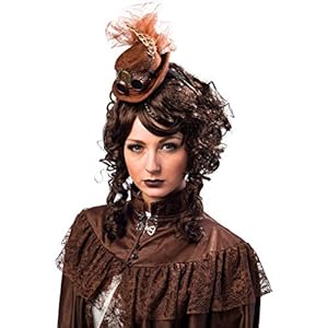 NET TOYS Mini Sombrero a la Moda con Plumas para Mujer Estilo Steampunk | Marrón | Refinado Accesorio Adorno para el Cabello para Disfraz Dama Victoriana  | Ideal para Festivales y Halloween