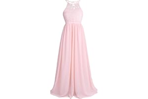 CHICTRY Kids Girls Halter Neck Chiffon Lace Long Party Junior Wedding Evening Dance Prom Maxi Gown Dress