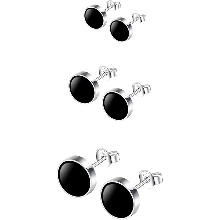 ZHOU LIU FU Oorbellen zilver 925 Onyx zwart oorbellen zilver 6/8/10/12 mm ronde oorbellen dames agaat gouden oorbellen 18k oorstekers heren driehoek voor koppelliefhebbers bruiloft verjaardag, 8mm