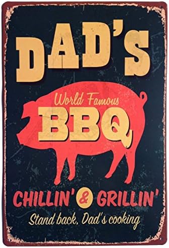 IPEKOO Dad's BBQ Stand Back Dad's Metal Sign Tin Sign Pub Poster Metal Distressed Retro Vintage Wall Metal Tin Sign