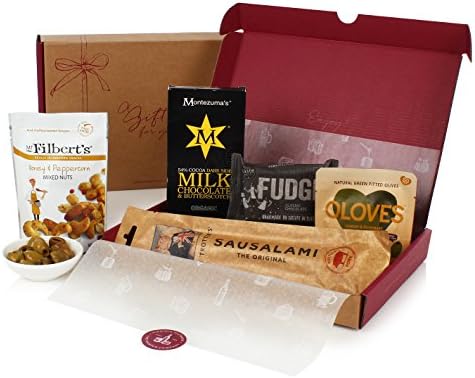 Snack Pack Letterbox Hamper -Savoury Snacks Delivered through Letterbox - Salami, Nuts, Chocolate, Olives &amp; Fudge - Gifts from Virginia Hayward Ltd - the Hamper Company
