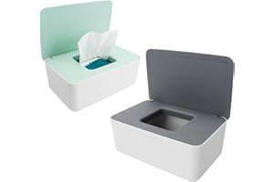 Anruyi Wipes Dispenser, 2Pcs Wet Wipes Storage Box with Lid Plastic Dustproof Tissue Storage Box Case for Toilet Bathroom Kitchen and Office