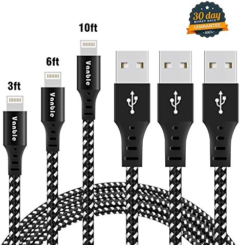Vanble iPhone Cable, 3 Pcs 1M+2M+3M Nylon Braided Lightning Cable Fast Sync Charging Cord Cable for iPhone 7, 7Plus, 6s, 6, 6Plus, 6sPlus, iPhone 5s 5 5c, iPad, iPod and More (Carbon Black)