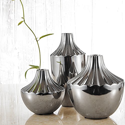 Purelifestyle, GYP028, 3 teilig Set Porezllan Vasen Galvanisch Höhe 11,5 cm / 15 cm / 20,5 cm Bluemenvase Tischdeko Geschenk Hochzeitsdeko - 3
