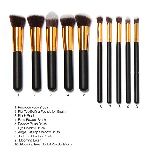 Eleacc 10tlg Make UP Pinsel Pinselset Gesichtspinsel Schminkpinsel Kosmetikpinsel Kosmetik Brush Schwarz - 3