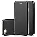 Produktbild QULT® Kunstleder Bookstyle Handy Tasche für iPhone 7 Schwarz Flip Case Magnetverschluss Book Cover mit Kartenfach und praktischer Aufstellfuntkion das innere Gummi Silikon Schutz Hülle