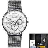 Watch-LUTEM Herren Armbanduhren Luxusuhren Uhren Ultradünne Wasserdichte Männer Uhr mit Milanese Armband, Casual Business, Schwerelos, Quarzwerk, Kalender/Woche / 24 Stunden Anzeige