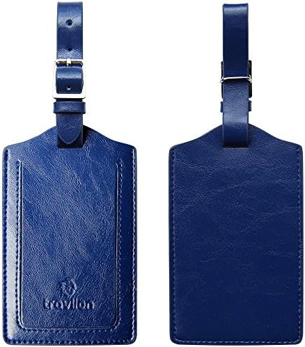 Travlion Set Of 2 Luggage Tags &amp; Bag Travel Business Card Holders from Microfiber Leather with Stainless Steel Buckle and Privacy Flap, Premium Quality, Perfect Christmas Gift For Traveling Lovers (Blue)