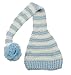 Cute New-born Baby Boys Knitted Long Tail Beanie Winkie Hat Large Fluffy Bobble- Baby Blue and White
