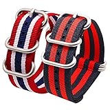 FERZA Home Uhrenarmband aus Nylon Premium Edelstahlschnalle Optionale Farben 2er Pack (Color : Red Dark Blue White+Black Red, Size : 18mm)