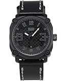 SHARK ARMY Herren Milit?r Armbanduhr Datumsanzeige Quadrat Geh?use Schwarz Lederband SAW227