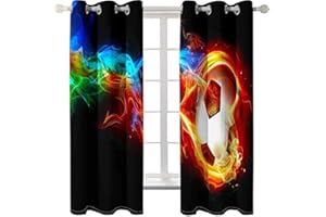 CTQTZ des Sports Football Rideaux occultants Lot de 2 Flamme Football Rideaux avec Oeillets 170x200 cm (Largeur x Hauteur) Rideaux Opaques Moderne pour Chambre d'enfant