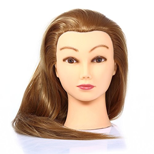 CoastaCloud 30% Real Human Hair 25 inch Pratice Study Hair Head Mannequin For Salon Beauty School Hair Coloured Dye Stright Hairdressing Golden Hair