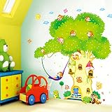 HALLOBO® XXXL Wandtattoo Wald Tier Zoo Baum Haus Waldtier Wandaufkleber Eichhörnchen Affe Affen Wandsticker Kinderzimmer Kinder baby