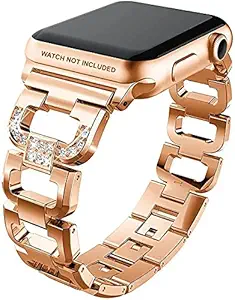 Zitel Bands Compatible with Apple Watch Straps for Women Girls, Bling Luxurious Metal Bracelet Dressy Wristband Straps for iWatch 41mm 40mm 38mm Series 7 6 5 4 3 2 1 SE - Rose Gold