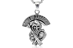 Feilok Sons of Anarchy, collana con ciondolo in acciaio inox, con teschio e pistola color argento, in acciaio inox, senza pietra, Acciaio inossidabile, senza pietra