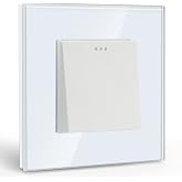 BSEED 1 Gang 1 Way Light Wall Switch, White Crystal Toggle Switch, 16A Wall Light Switches with Glass Frame, 86 mm