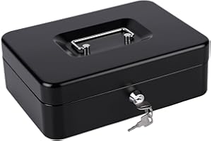CRINWAKI Geldkassette mit Schlüssel, abschließbare box mit Münzzählbrett, kleine tragbare Kasse für Haus, Büro und Veranstaltungen, 25 * 18 * 9cm