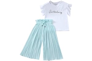 Xmiral Kinder Kinder Mädchen Kurzarm Outfits Brief T-Shirt + Breite Beinhosen