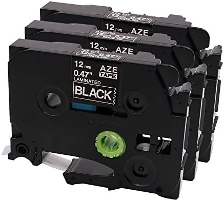 Markurlife 3 PK Laminated Label Tapes Compatible with Brother TZe-335 TZ 335 Label Cassette 12mm wide and 8m long White print on Black Label Sticker Suit for P-Touch Label Maker Machine