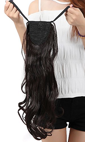 18 Inches Tie Up Ponytail Clip in Hair Extensions Cruly Wavy Binding Pony Tails Fashion Long