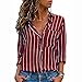 Produktbild Clearance Sale [S-2XL] ODRD Damen T-Shirt Frauen Langarmshirts Tops Mode Lose Beiläufig Bluse Perfect Tee Gestreifte Drucktaste Tanktops Sport Basic Longshirt Oberteil Arbeit Büro Verein Urlaub