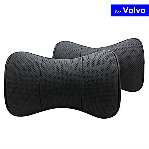 AutoSunShine 2 Pcs Genuine Leather Bone-shape Car Seat Neck Rest Headrest Comfortable Pillow Cushion (Black)