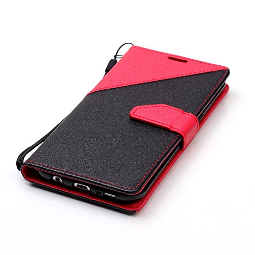 Galaxy S7 Edge Hülle,Galaxy S7 Edge Schutzhülle,Galaxy S7 Edge Leder Hülle,ikasus® Schlagfarbe Nähte Spleiß Stil Naht Farben PU Lederhülle Flip Hülle im Bookstyle Cover Schale Slim Fit Soft Silikon Magnetverschluss Schutzhülle PU Leder Hülle Flip Wallet Case Kunstleder Tasche Cover mit Standfunktion und Kartenfächer Tasche Wallet Case für Samsung Galaxy S7 Edge – Rot - 5