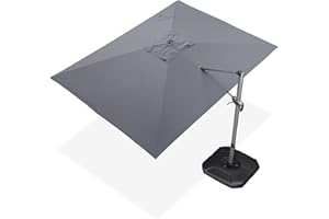 PURPLE LEAF Ampelschirm Rechteckig Sonnenschirm Groß 270 x 350 cm 360-Grad Drehbar mit Fußpedal und Kreuzsockel für Terrasse, Balkon Sonnenschutz, Grau