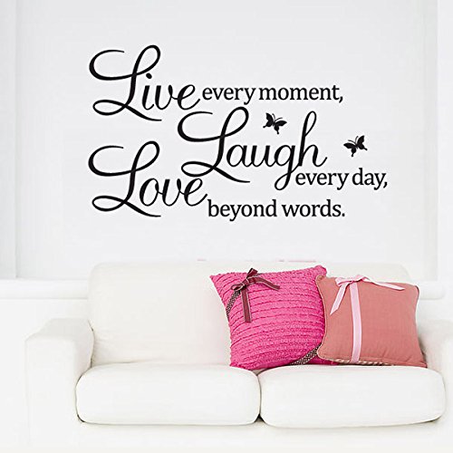 Live every moment,Laugh every day, Love beyond words. wall quote art sticker decal for home bedroom decor corp office wall saying mural wallpaper birthday gift for boys and girls