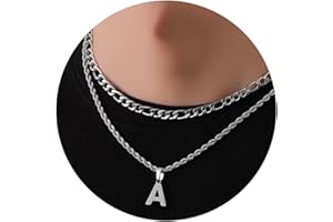 Rajputana Layered Initial A-Z Kette Mit Buchstaben, Halskette für Jungen, Edelstahl Buchstaben Halskette 18+20 Figaro Seilkette Schmuck Geschenke für Freund Männer Frauen