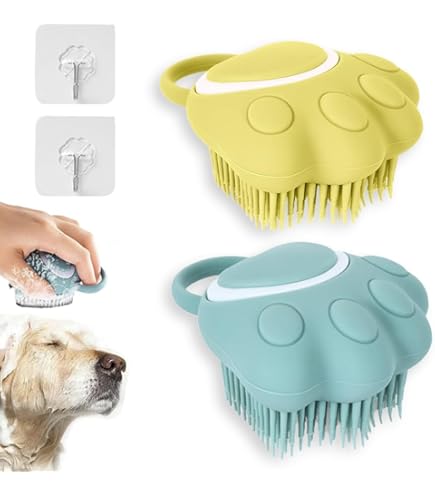 Brosse De Bain Démêlante En Silicone Pour Chiens à Poils Courts Et Longs Accessoire De Toilettage De Massage Et Nettoyage Rapide Avec Reservoir Et Distributeur Deau Et De Shampoing Bleue 90188229