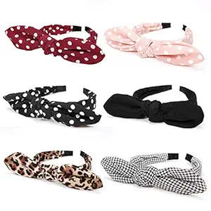 Huachi Bow Headbands for Girls Women Cute Turban Headwrap Polka Dot Vintage Plastic with Bunny Ears Hair Accessories, 6 Color