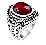 Diseño moderno y Puro Hombres Acero Inoxidable Anillo Vintage Retro Totém Rojo/Negro Ónix Gema Anillo Plata El Tamaño 22