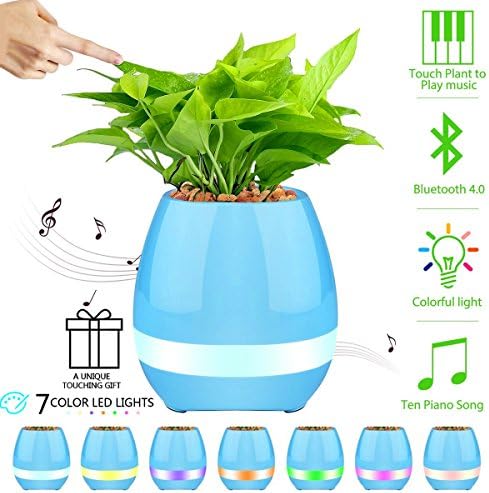 Bluetooth Flower Pot Speaker, Florally Wireless Speaker with 5W Driver, Touch Sensitive Play Piano Game Smart Music Flowerpot, 5W3Ω More Bass&amp;Water Resistant, With 7 Changing Colourful LED Nightlight - Planting Your Real Plant ! Perfect Speaker for Shower Bathroom Bedroom Yard Office Dinning Table
